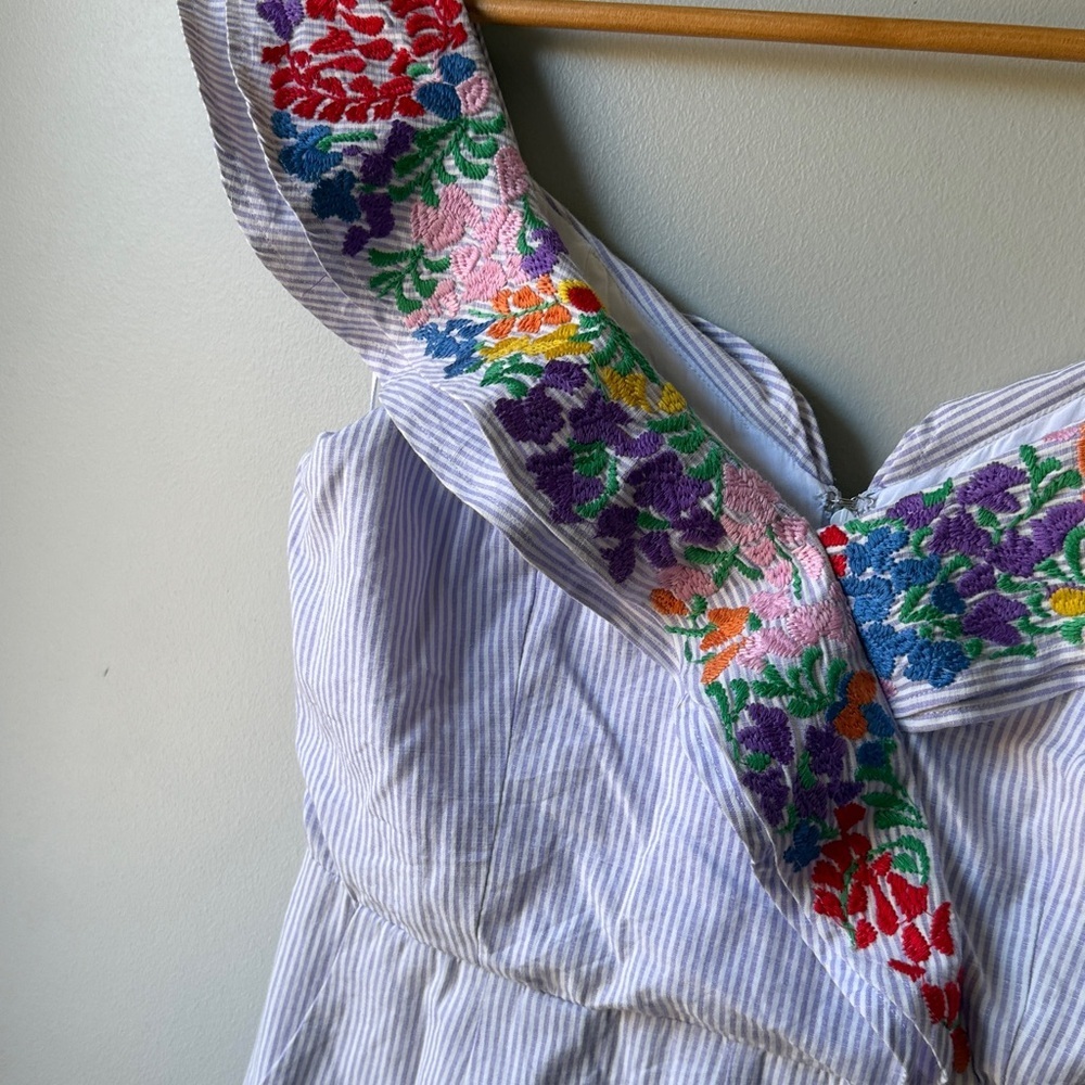 J.Marie Melissa Striped Romper with Colorful Floral Embroidered size small - Picture 4 of 8